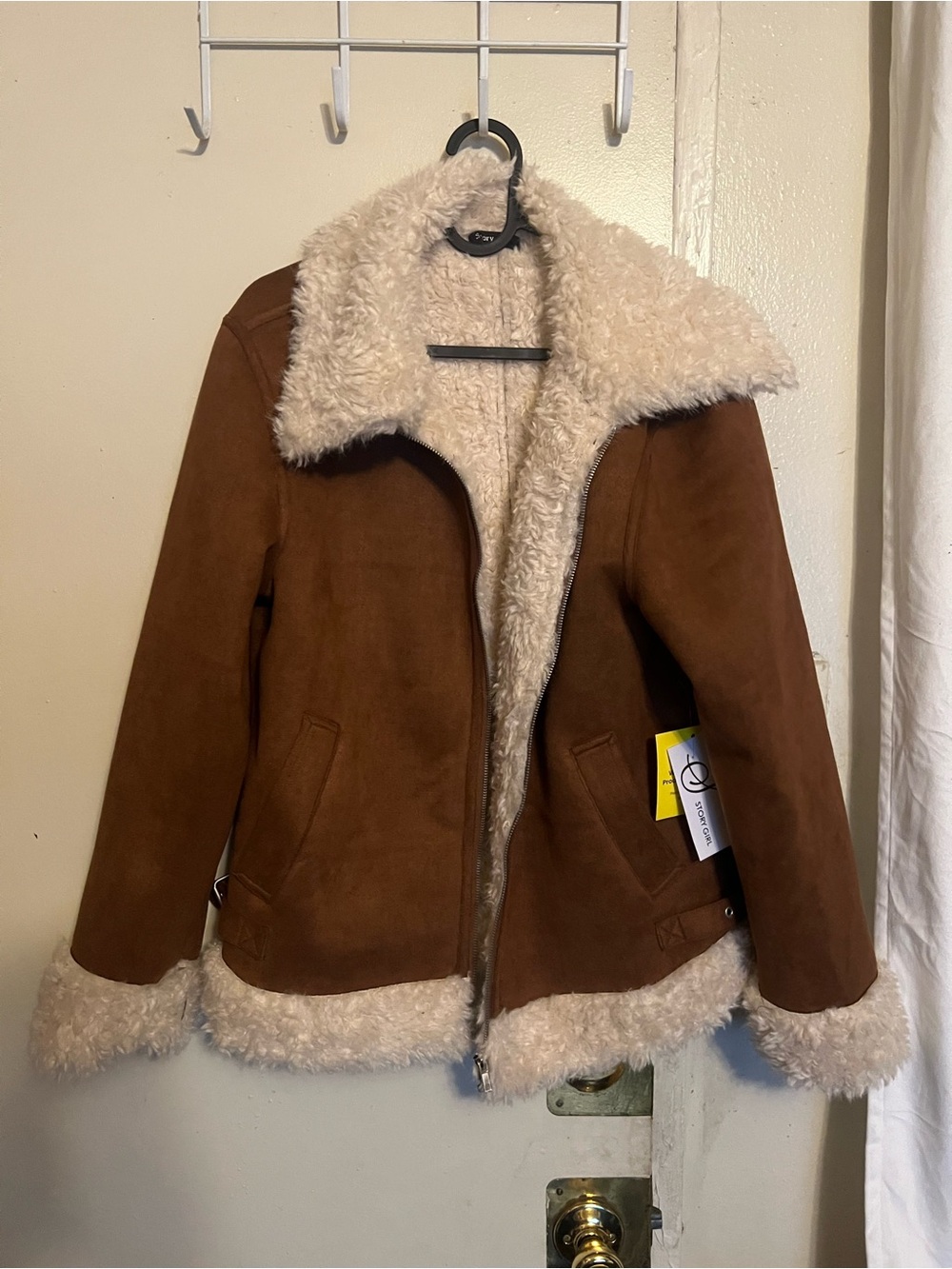 Plush Faux-Suede Teddy Jacket in Brown with Cream Sherpa